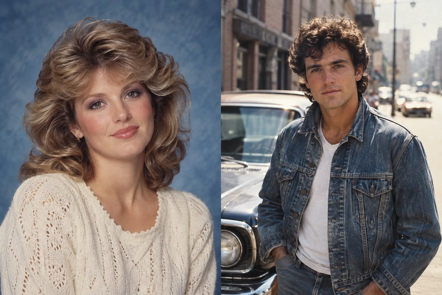 AI-generated 1980s studio and denim street portraits